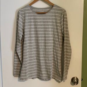 Lands’ End Grey White Striped Long Sleeve Tee